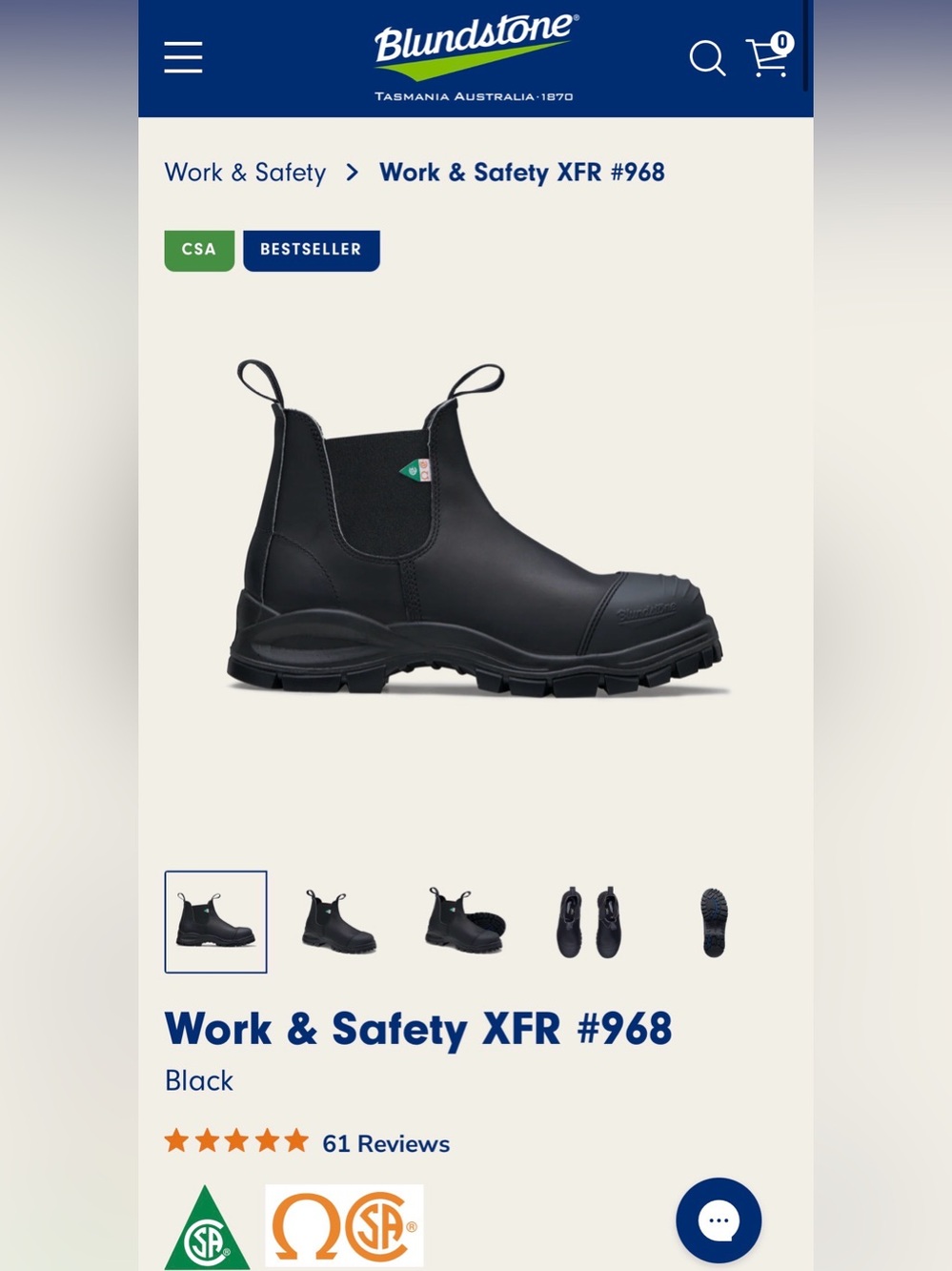 Blundstone Work & Safety Boots XFR #968 Sz3/6